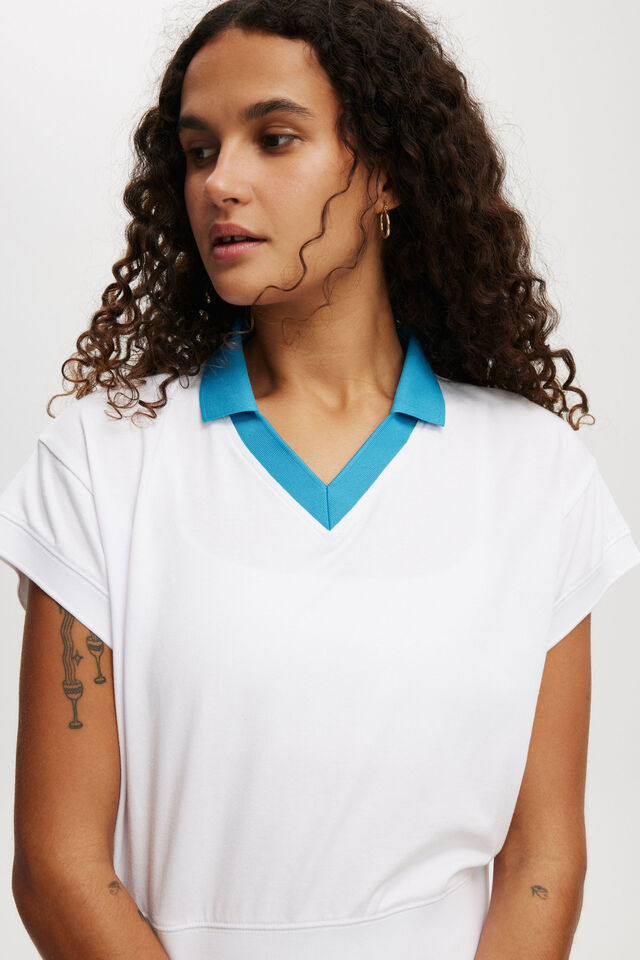 Active Polo V Neck Graphic Tshirt, WHITE/VIVID BLUE
