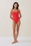 Thin Strap Low Scoop One Piece Cheeky, LOBSTER RED CRINKLE - alternate image 4