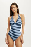 High Apex Halter One Piece Cheeky, BLUE STRIPES - example image 4