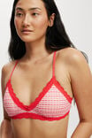 Organic Cotton Lace Triangle Padded Bralette, LOLA CHECK RED/PINK - alternate image 2