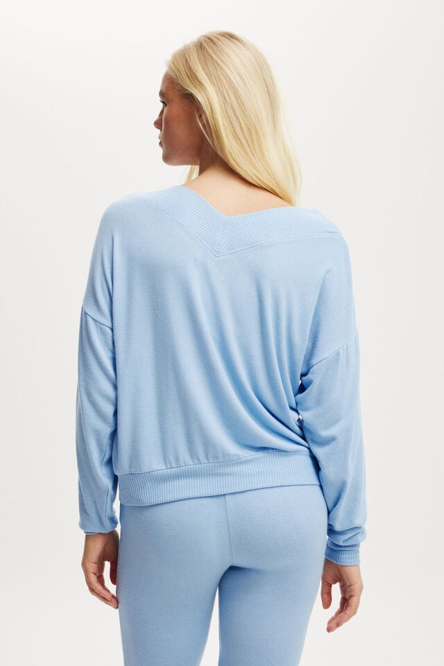 Super Soft Deep V Sweater, WASHED ADRIFT BLUE