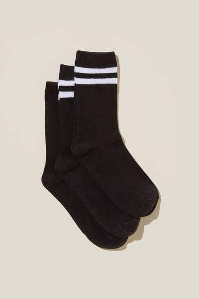 Body Crew Socks 3Pk, BLACK/WHITE STRIPE
