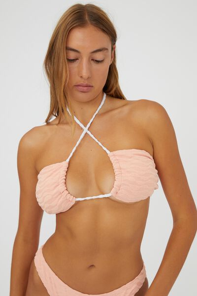 Floss Bikini Top, SUNSET PEACH TERRY WAVE