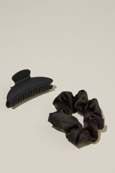 Hair Claw + Scrunchie Set, BLACK
