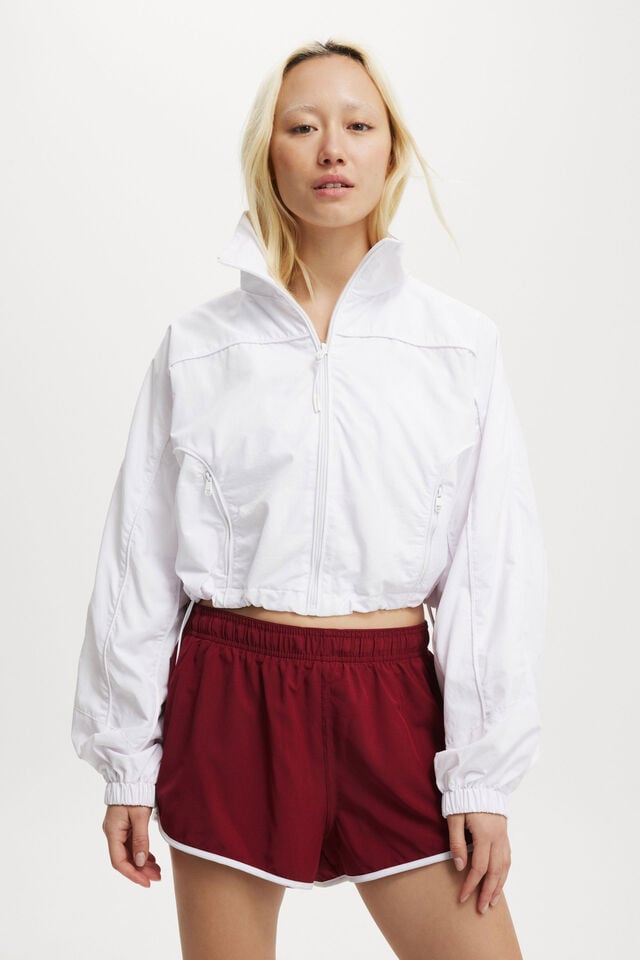 Cropped Contrast Anorak, WHITE