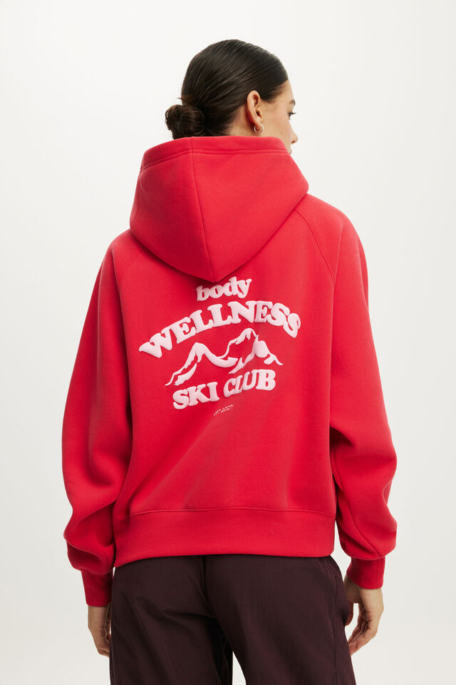 Plush Premium Graphic Raglan Hoodie, CHARGED RED/OFF SEASON