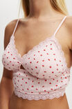 Organic Cotton Lace Padded Longline Bralette, ROSE DITSY RED POINTELLE - alternate image 2