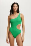 One Shoulder Cut Out One Piece Cheeky, PALM LEAF CRINKLE - alternate image 4