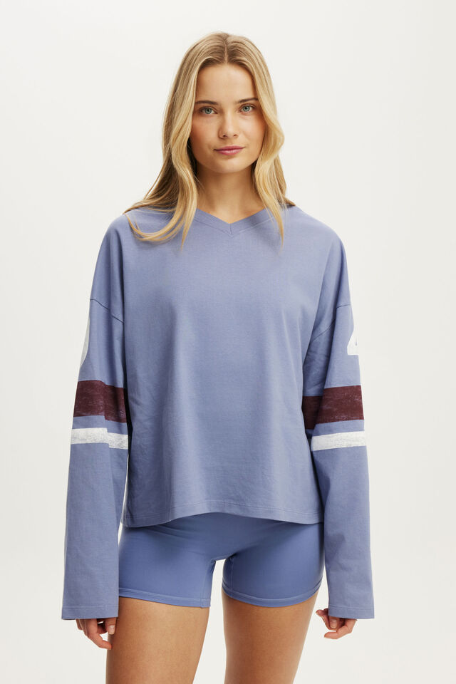 Active Graphic V-Neck Ls Tee, BLUE ICE/LOOPS