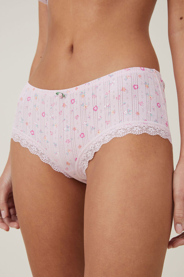 Doodle Flower Pink Hipster Mid Waist Cute Panties for Women, Xs-xl