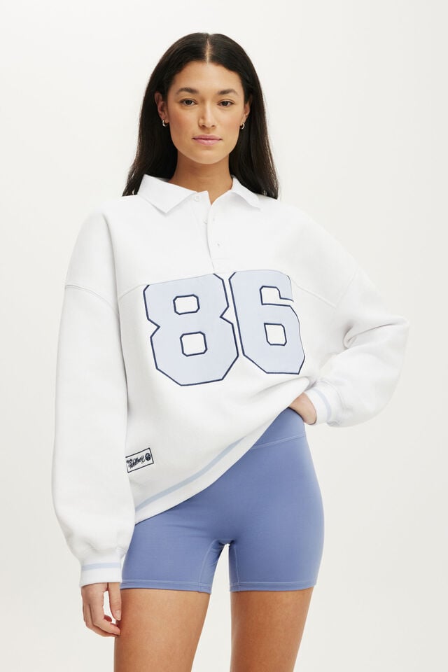 Plush Oversized Rugby Sweatshirt, WHITE