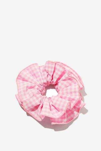 Double Frill Scrunchie, PINK GINGHAM