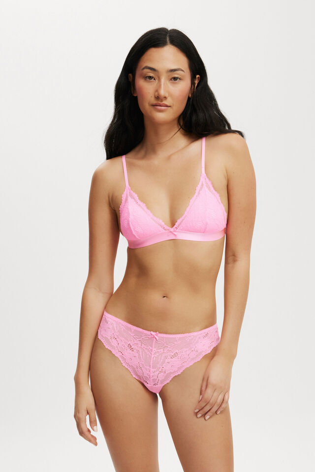 Everyday Lace Triangle Padded Bralette, PINK HEAVEN