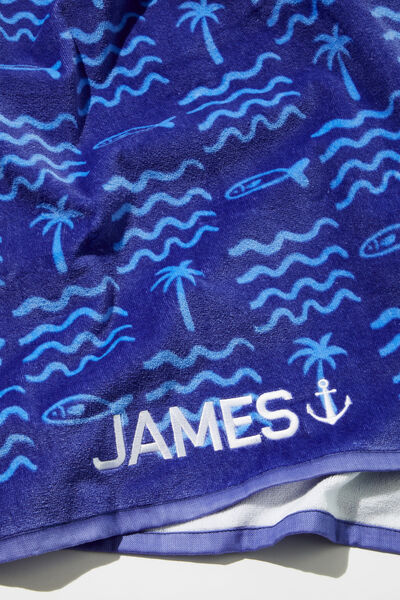 Cotton Beach Towel Personalised, SEASIDE PALM BLUES