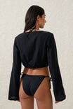 Knot Front Beach Long Sleeve Top, BLACK - alternate image 3