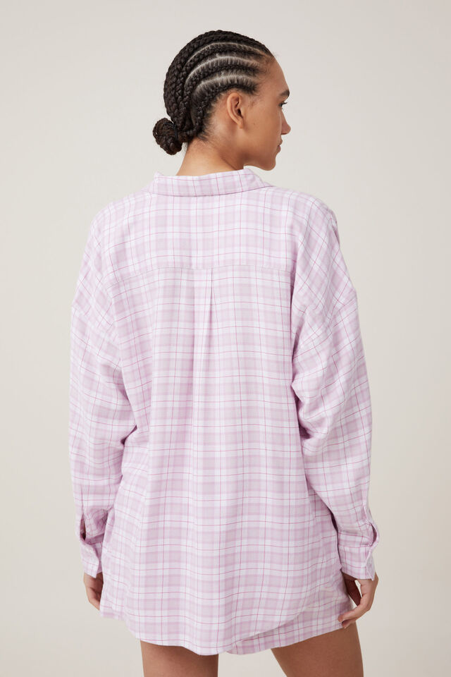 Flannel Boyfriend Long Sleeve Shirt Personalised, PINK CHECK