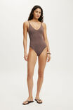 Thin Strap V Neck One Piece Full, CLAY TAUPE MATTE - example image 4