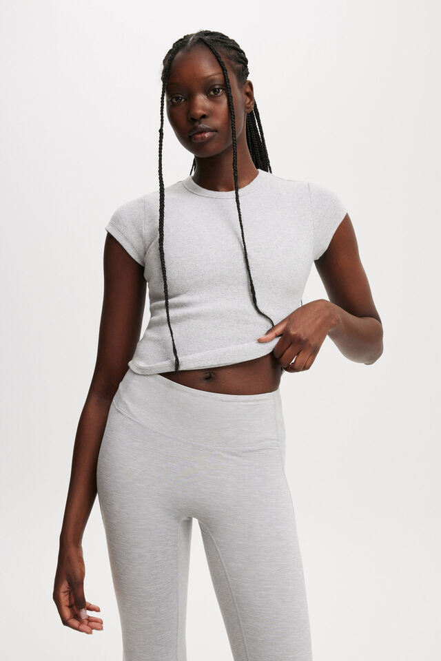 Active Curved Hem Baby Tee, LIGHT GREY MARLE