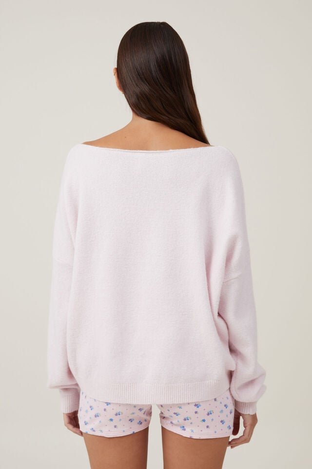 Off Shoulder Relaxed Knit Jumper, SOFT ROSE