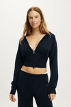 Hooded Zip Up Knit Cardi, MOON TIDE - example image 1