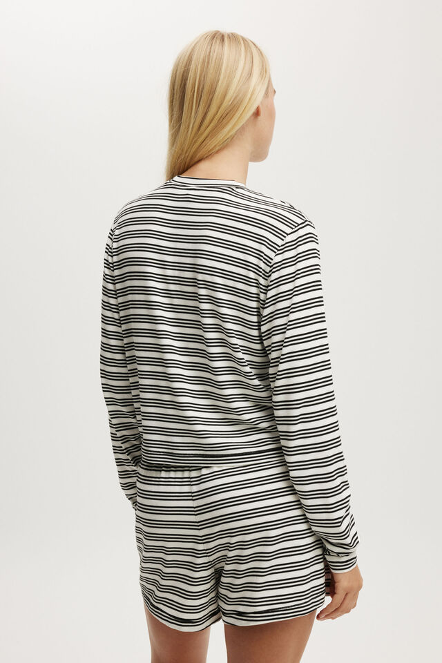 So Soft Long Sleeve Jersey Sleep Set, BLACK/WHITE STRIPE