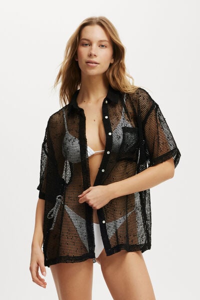 Blusa - The Essential Short Sleeve Beach Shirt, BLACK/OPEN MESH