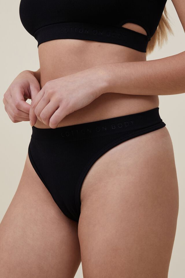 Women Sexy Thong Smooth T-Back underwear High cut/leg G-string Panties Black  S-M