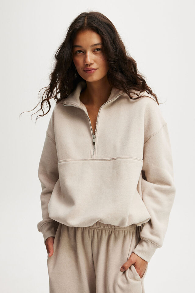 Plush Essential Half Zip Jumper, SESAME MARLE