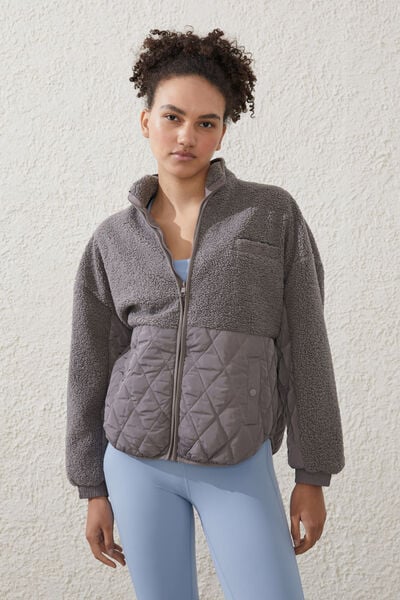 Sherpa Contrast Quilted Jacket, DESERT GREY