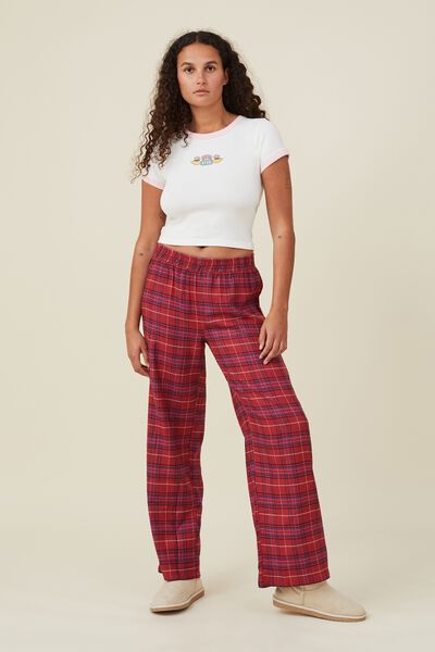 Wide Leg Flannel Sleep Pant, RED CHECK
