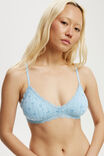 Organic Cotton Lace Triangle Padded Bralette, BOW STRIPE BLUE - alternate image 2