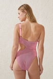 One Shoulder Cut Out One Piece Cheeky, NEON CRUSH/BLACK CRINKLE - alternate image 3