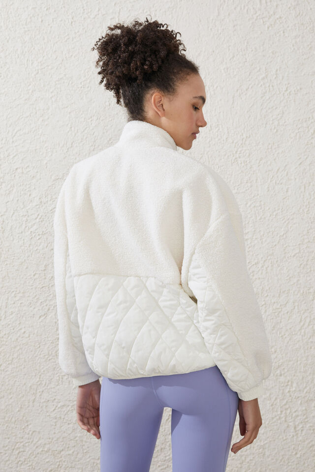 Sherpa Contrast Quilted Jacket, COCONUT MILK