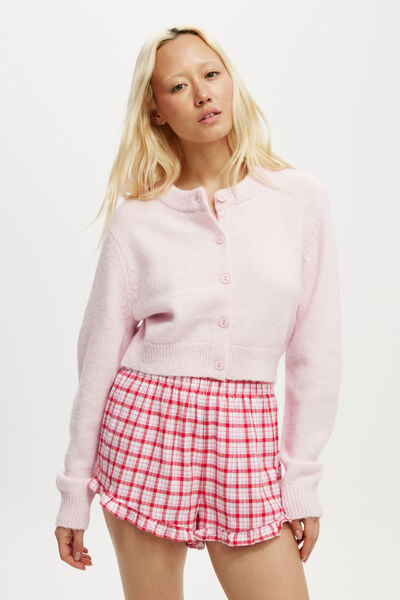 Cropped Knit Cardigan, MARSHMALLOW