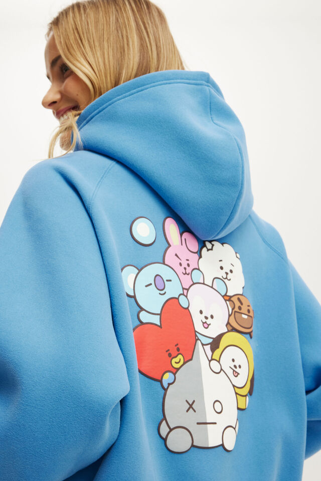 BT21 Plush Graphic Raglan Hoodie, LCN BT21/ECHO BLUE