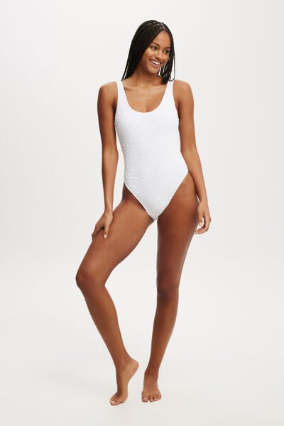 Macacão - Scoop Back One Piece Cheeky, WHITE JACQUARD