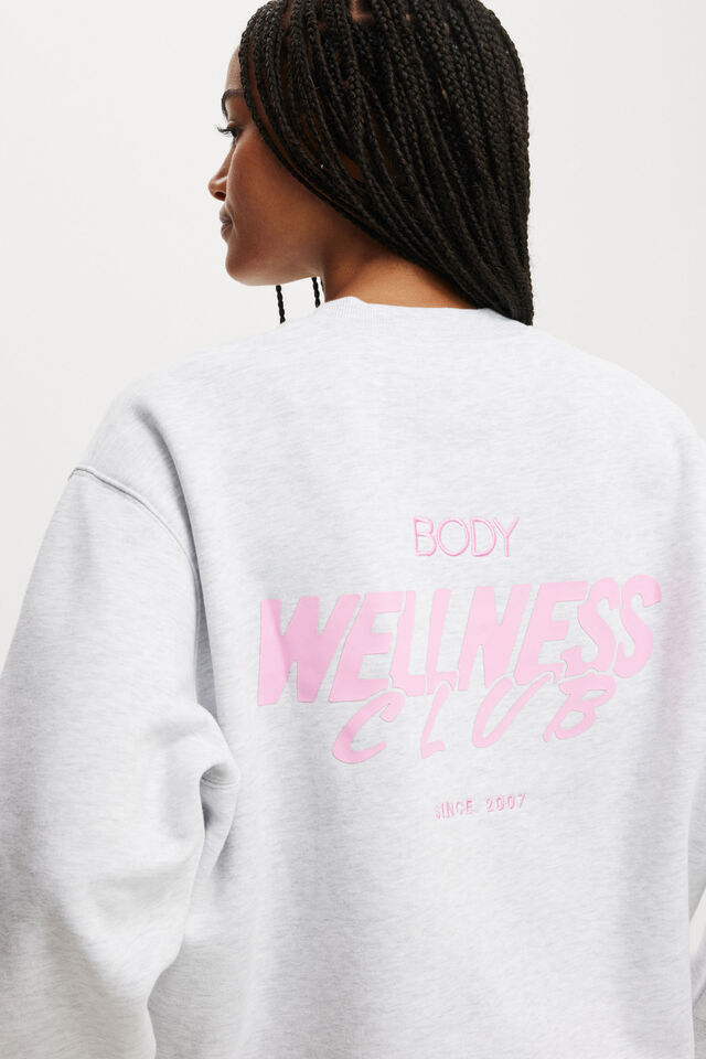 Plush Graphic Crew Sweatshirt, CLOUDY GREY MARLE/BODY WELLNESS CLUB