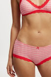 Organic Cotton Lace Boyshort Brief, LOLA CHECK RED/PINK - alternate image 2