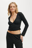 Super Soft Ribbed Wrap Top, EBONY MARLE - example image 1