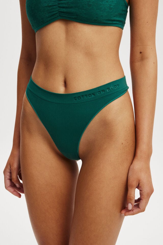 Seamless High Cut G String Brief, PINE