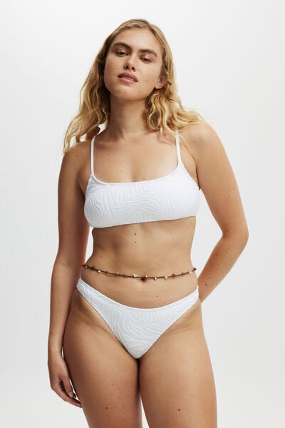 Top De Biquíni - Straight Neck Crop Bikini Top, WHITE JACQUARD