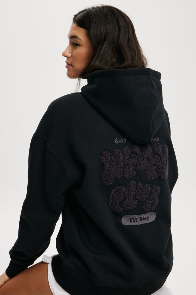 Plush Premium Graphic Hoodie, BLACK/BHWC WELLNESS CLUB