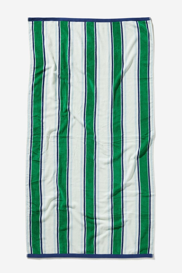 Cotton Beach Towel, COASTAL STRIPE GREEN BLUE