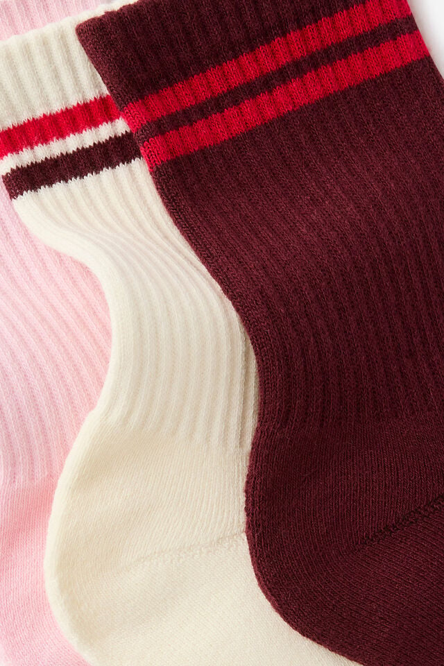 Move Crew Sock 3Pk, COCONUT MILK/GINGERBERRY/CHERRY DREAM