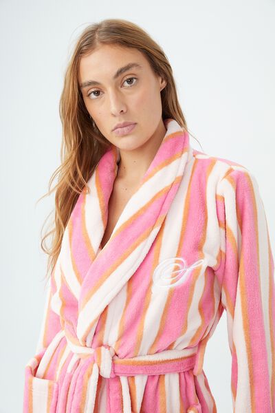 The Hotel Luxe Robe Personalisation, PINK COSMOS STRIPE