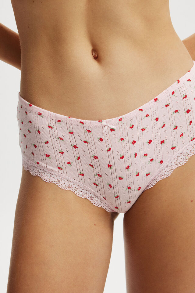 Organic Cotton Lace Boyshort Brief, ROSE DITSY RED POINTELLE