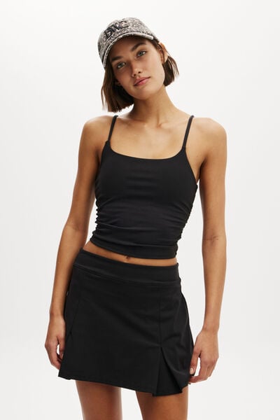 Ultra Soft Ruched Side Tank, BLACK