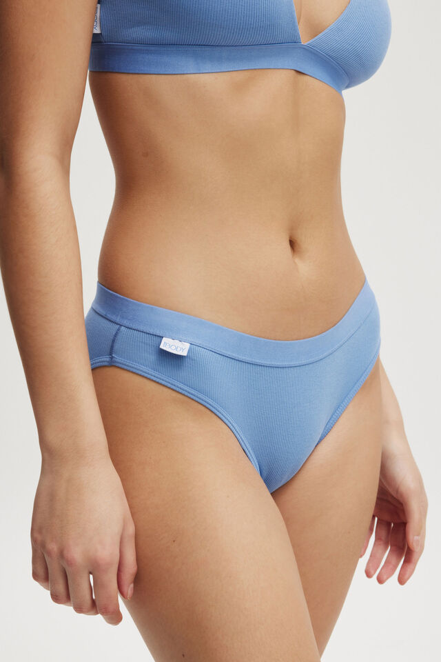 Organic Cotton Branded Rib Bikini Brief, ADRIFT BLUE