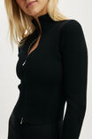 Contour Knit Zip Through, BLACK - example image 5