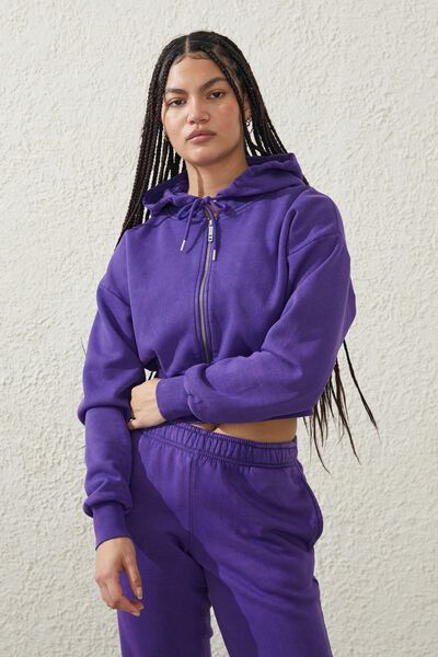 Plush Essential Cropped Zip Through, WASHED ROYAL PURPLE